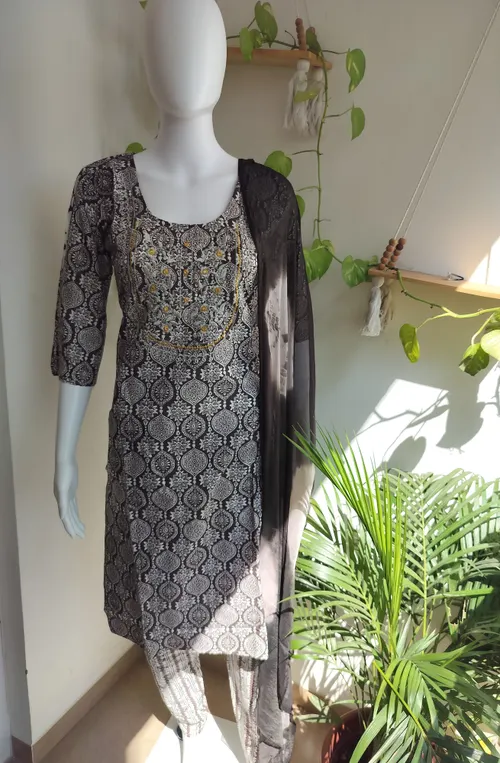 Brown Cotton Mix Salwar Set